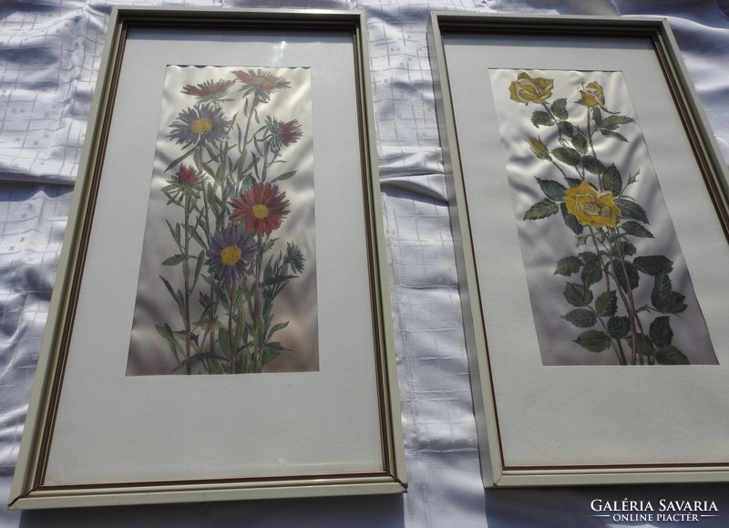 From a Viennese art dealer: silk painting couple - flowers