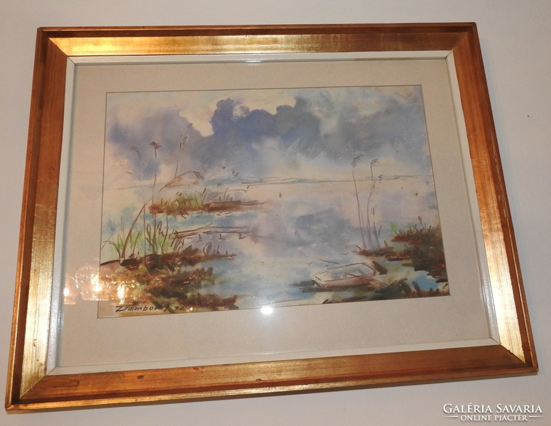 István Zsámbor - before the storm at Lake Balaton - gallery watercolor