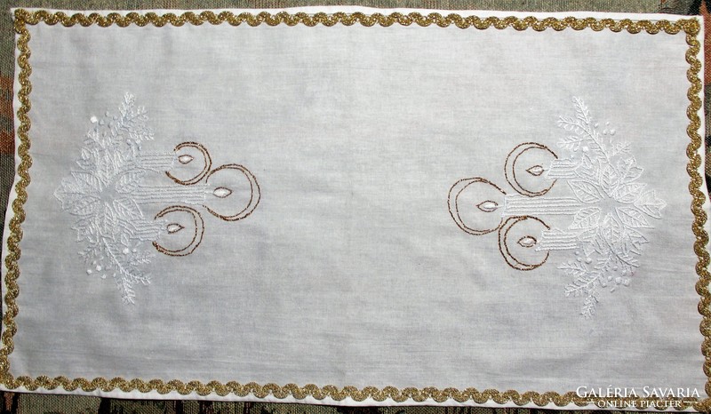 Beautiful Christmas hand embroidered tablecloth running