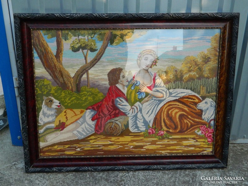 Antique huge tapestry picture - romantic couple