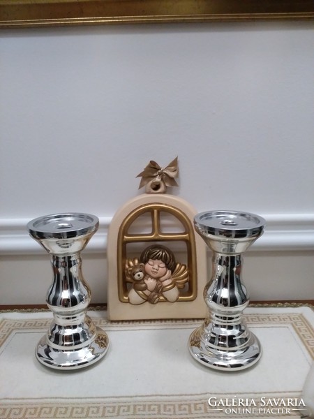 Pair of 21Cm fringed huta glass candle holders