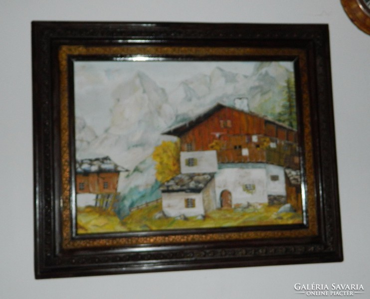 Austrian v. German flagged oil / wood painting in a beautiful frame
