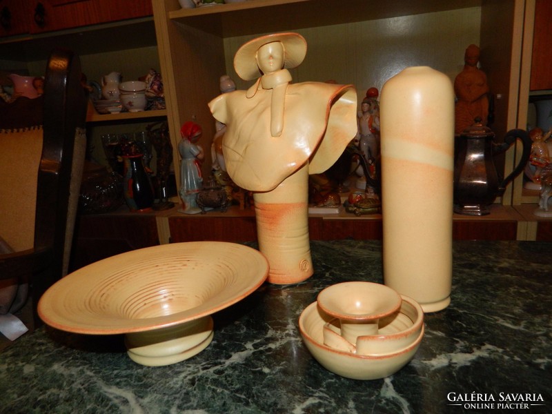 Lovas & Rácz kerámia szobor - váza - gyertyatartó - asztalközép egyben szett