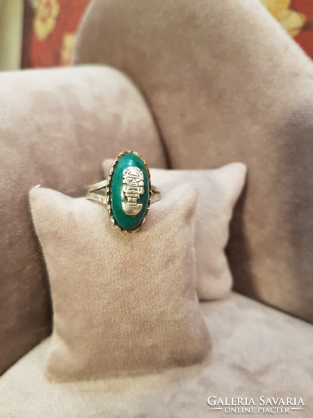 Aztec silver ring with turquoise
