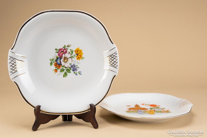Porcelain, large plate, bowl, marked, numbered 2pcs.