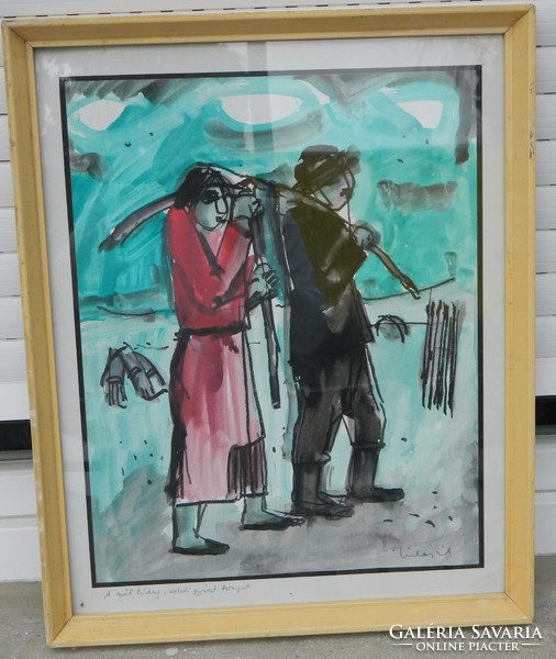 Lipták Pál festménye - akvarell  A szél hideg, északi gyászt ereget