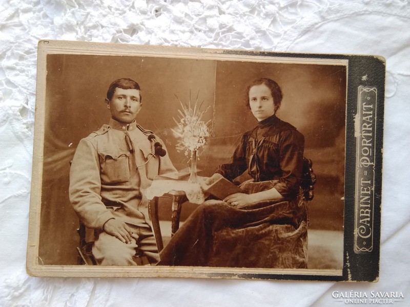Antique sepia cabinet photo / hardback photo of a man in a military uniform and his counterpart circa 1900
