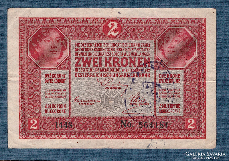 1919 2 Korona 1917  2 különböző bélyegzéssel