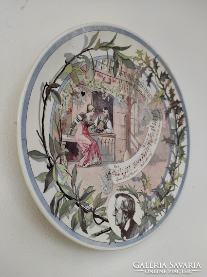 Antik Wagner Nürnbergi mesterdalnokok sarreguemines komolyzene porcelán fali tányér 4706