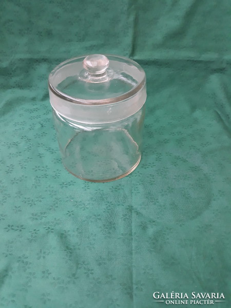 Old, medical, pharmacy glass jar with button lid. Cheaper! Big size!