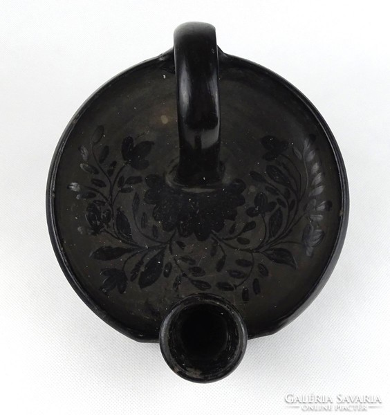 1G624 id. Fazekas lajos nádudvari black ceramic walking candlestick 19.5 Cm