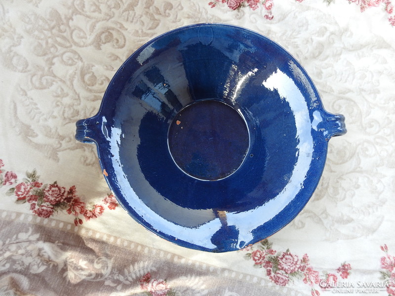 XIX. századi kék mázas lakodalmas cserép tál