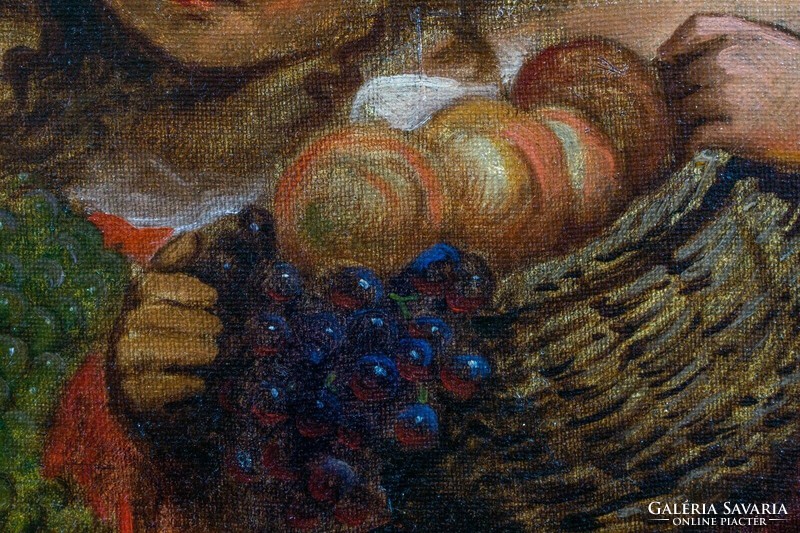 Zoltán Veress (1868-1935) three little girls with fruit baskets