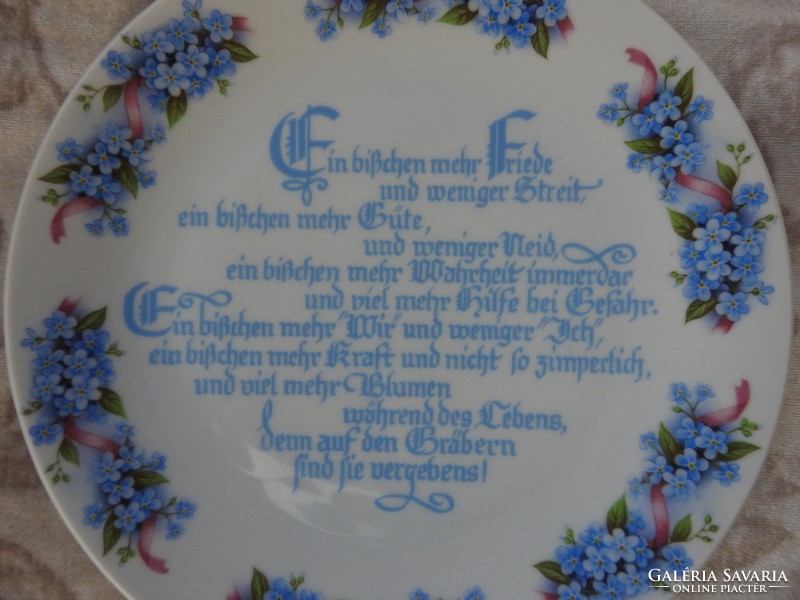 Ibolyamintás peremű középen német nyelvű spirituális versrészlettel fali tányér - falitányér