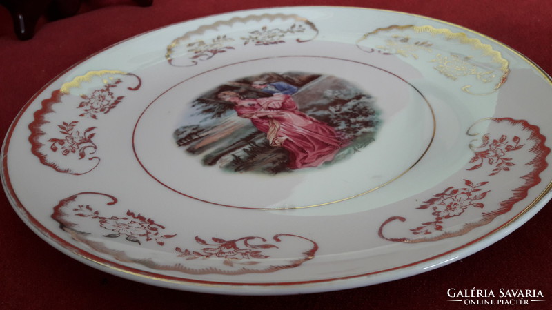 Rokokó jelenetes, életképes porcelán tál, nagy tányér