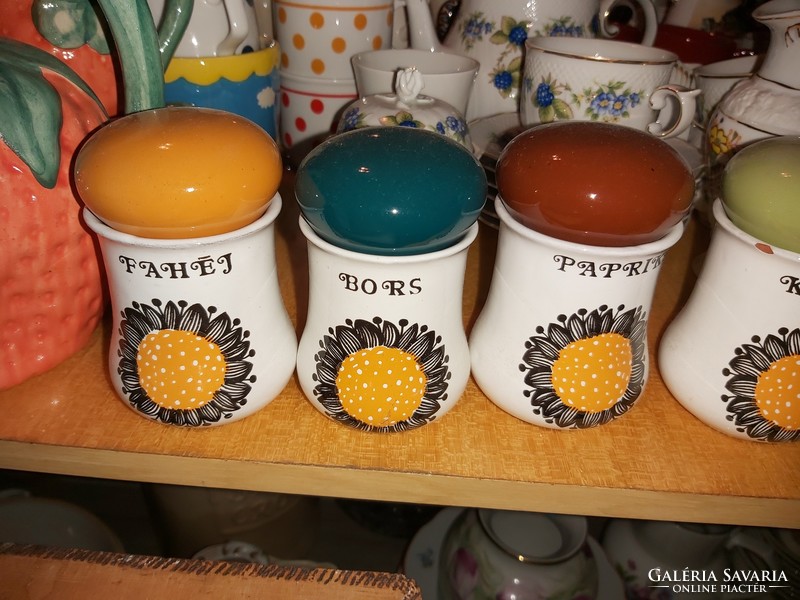 Sunflower-patterned Városlód ceramic spice holder, collectors of rustic decoration