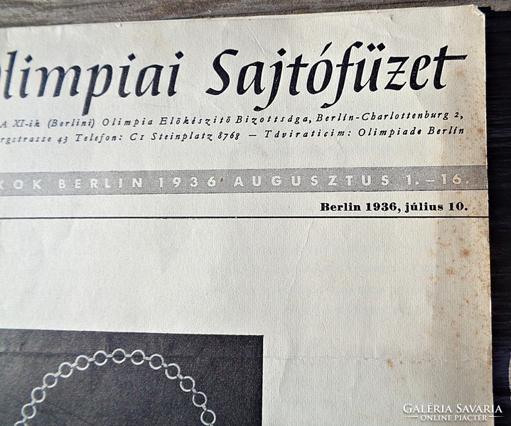 Olimpiai sajtófüzet, Berlin 1936 július 10.
