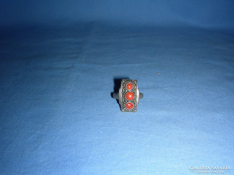 925 Silver coral stone ring