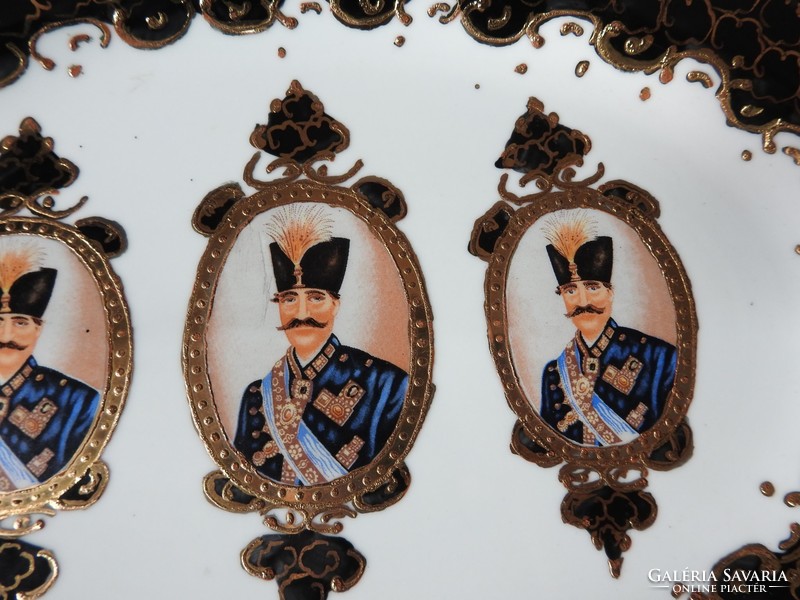 Török államfőket ábrázoló vastagon aranyozott ovális luxus tál