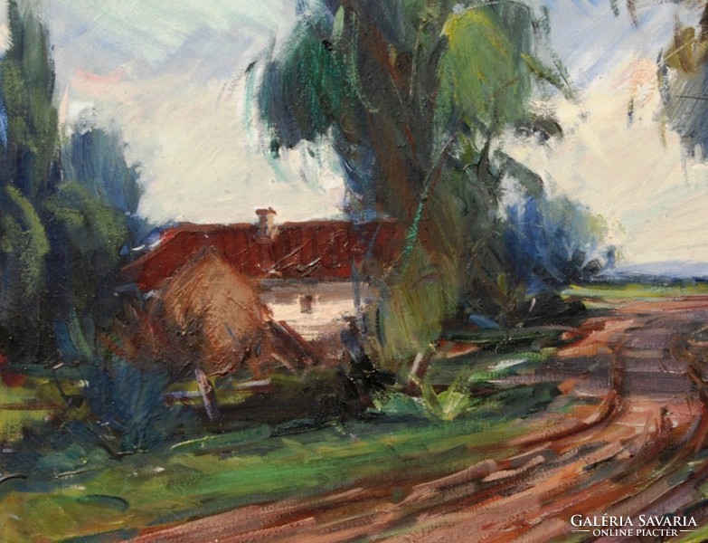 Metykó Gyula (1907-1992): Fák között kanyargó út - olaj-vászon festmény, keretezve