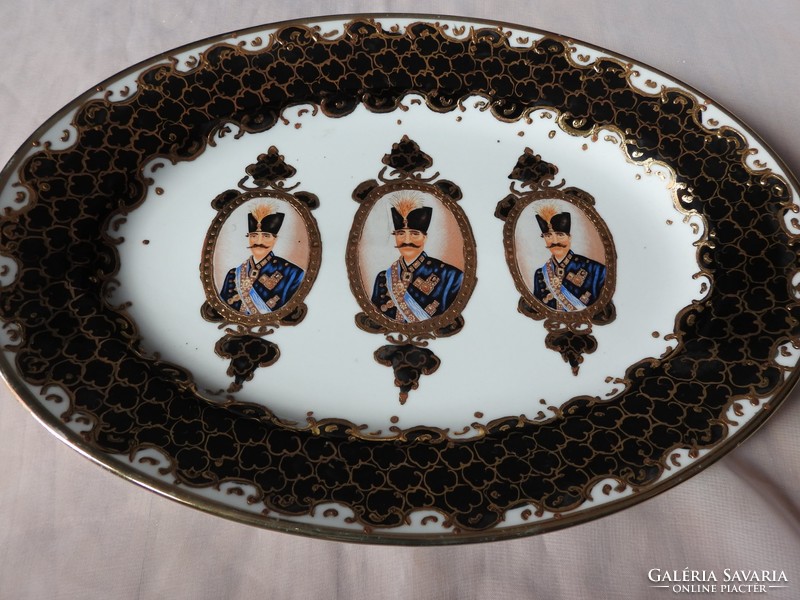 Thickly gilded oval luxury bowl depicting Turkish heads of state