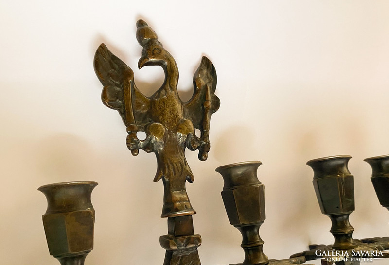 Antique bronze candelabra with pair of imperial eagles, judaica.