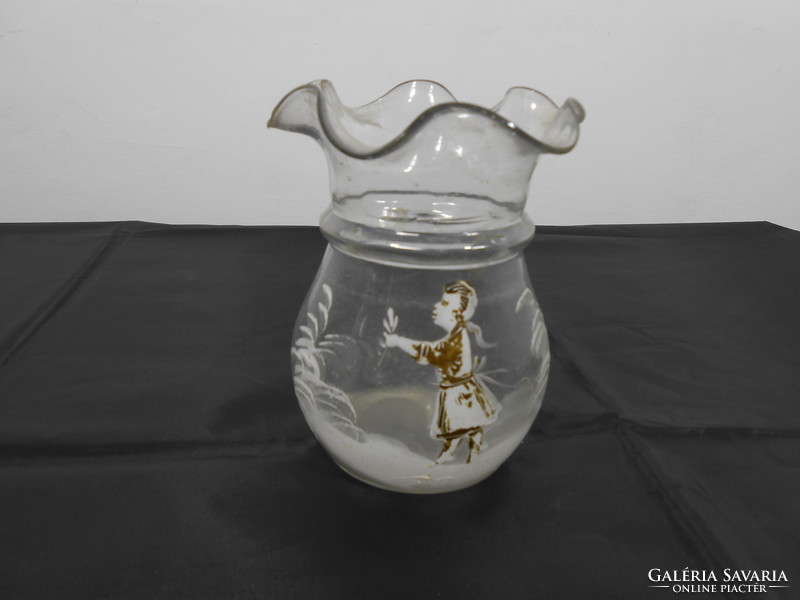 Antik üveg váza, kézzel festett