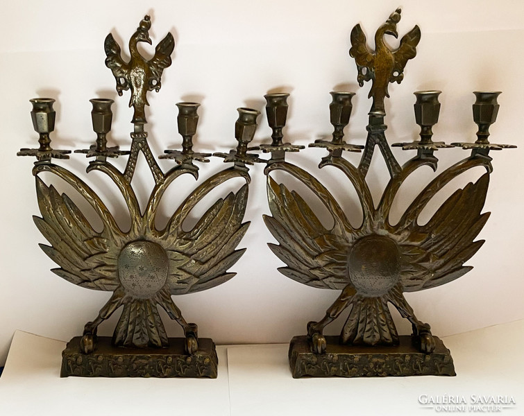 Antik bronz kandeláber pár birodalmi sassal, judaika.