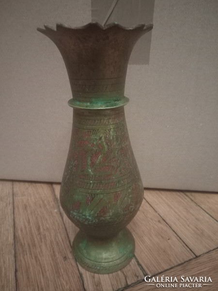 Fabulous handmade Indian painted copper vase from the 1960s