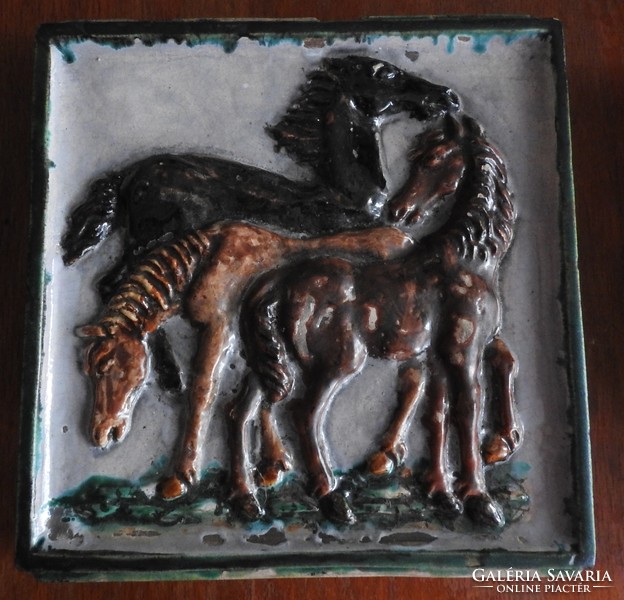 Ancient Viennese - hundreds of years old - figural stove tiles - horses / seeders