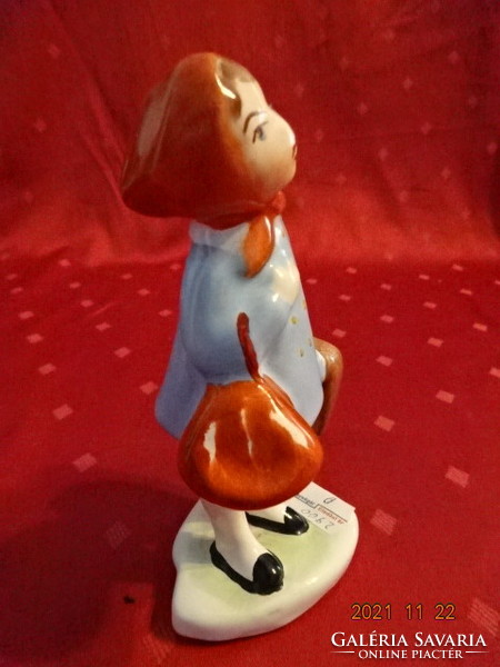 Bodrogkeresztúri porcelán figura, utazó kislány, magassága 15 cm. Vanneki Jókai!
