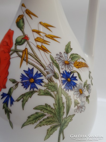 Zsolnay, poppy-patterned, hand-painted water jug with handle.