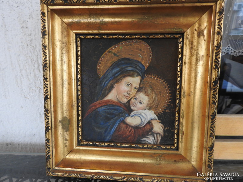 Antik Szűz Anya a Kisjézussal - festmény