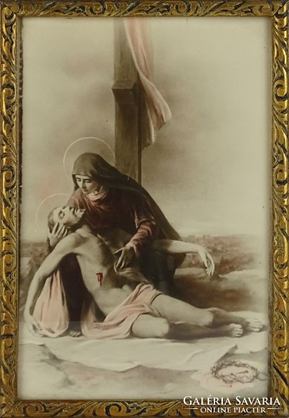 1G665 Old colored holy image of the Virgin Mary in the arms of Jesus Christ