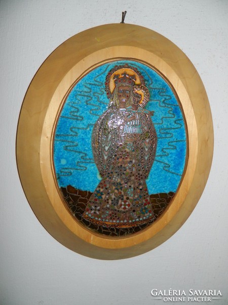 Mother and child (Madonna) - Mária Mórocz fire enamel picture - with compartment enamel technique
