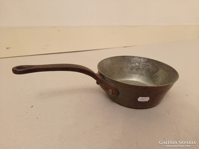 Antique kitchen utensil thick-walled tinned copper red copper handle pan 4742