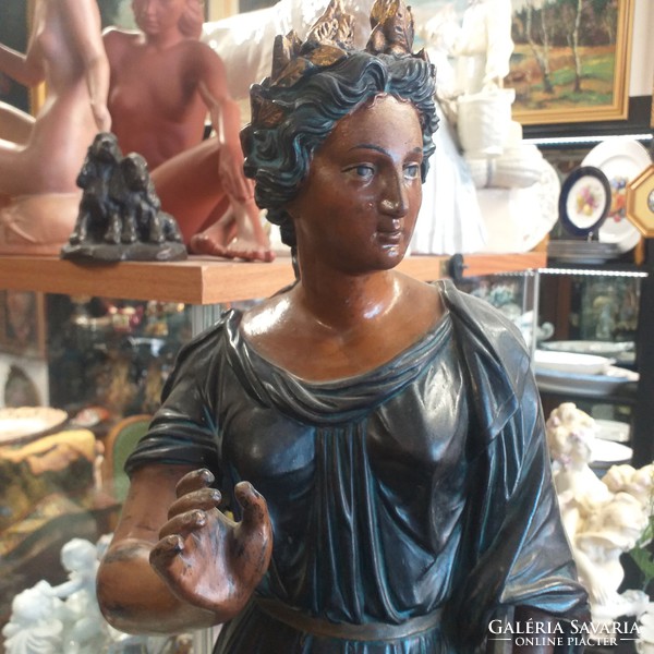Eichwald bernhard, bernard bloch & co 1895-1898, majolica terracotta thalia goddess statue. 74 Cm.
