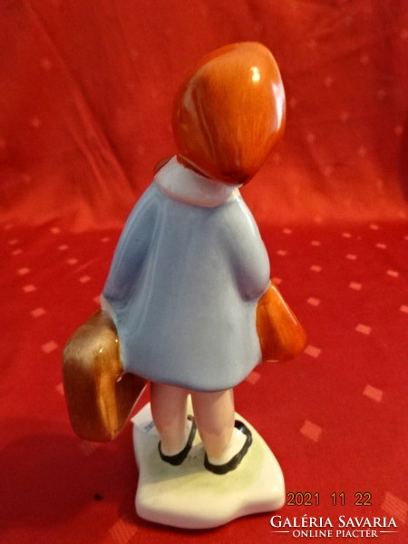 Bodrogkeresztúri porcelán figura, utazó kislány, magassága 15 cm. Vanneki Jókai!