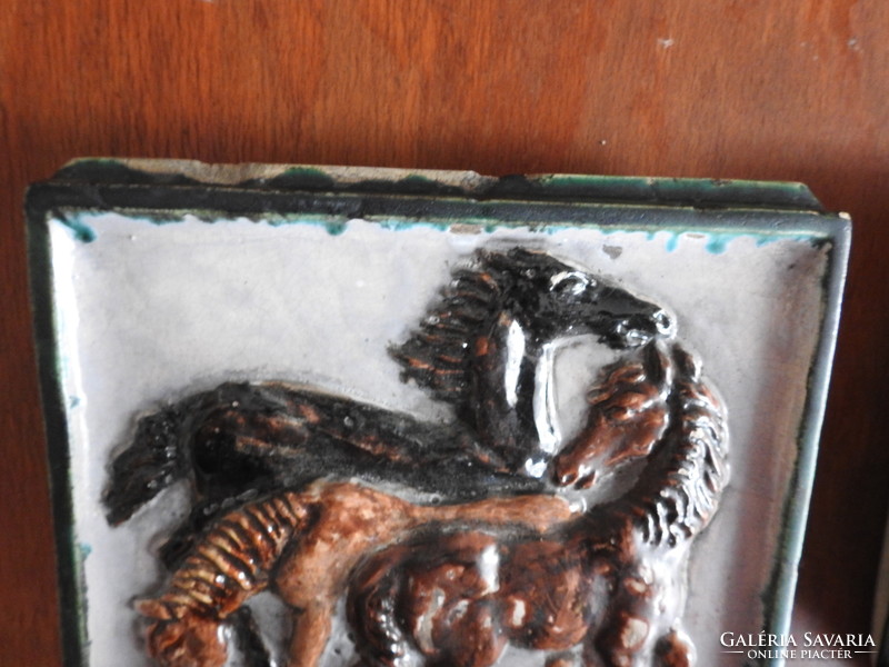 Ancient Viennese - hundreds of years old - figural stove tiles - horses / seeders