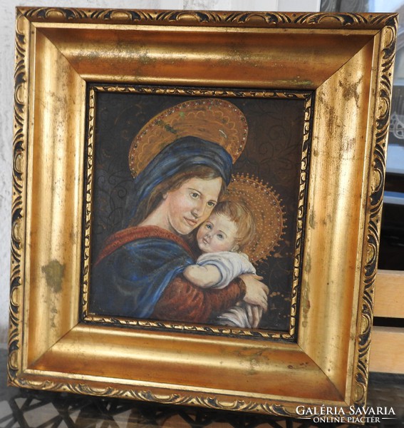 Antik Szűz Anya a Kisjézussal - festmény