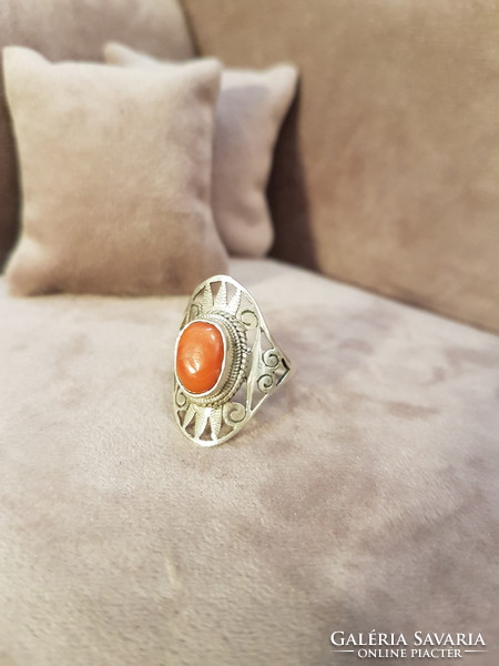 Silver ring with coral