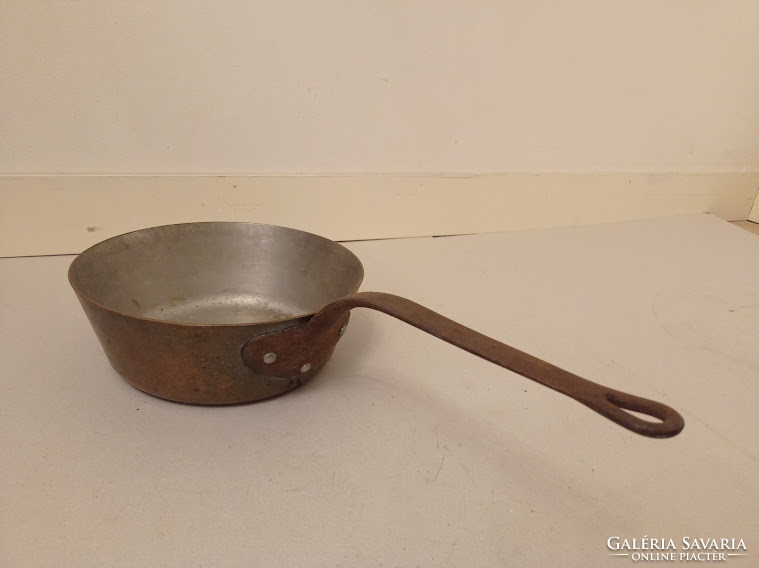 Antique kitchen utensil thick-walled tinned copper red copper handle 4741