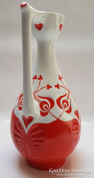 Zsolnay, gravure hand-painted water jug with a Hungarian floral design.