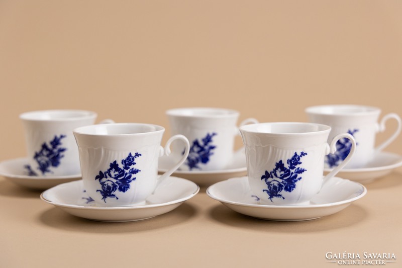 Porcelán csésze és alátét tányér, 5 darabos, barokkos, Bone China, régi.