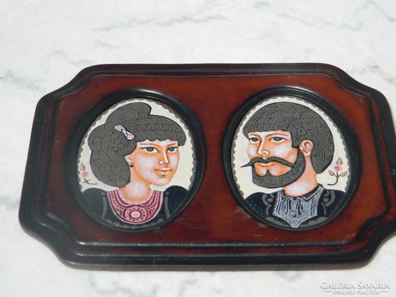 Stefaniay edit fire enamel picture in leather frame: couple