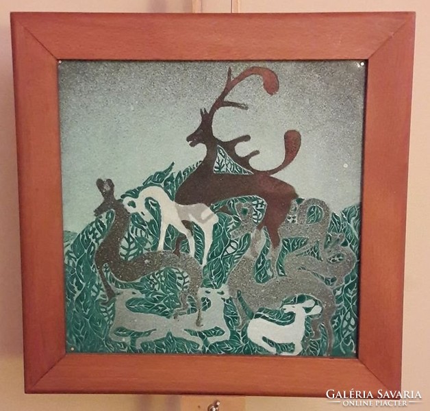 Dr. Glass Mary's Eve: deer - fire enamel / 30cm * 30 cm + frame