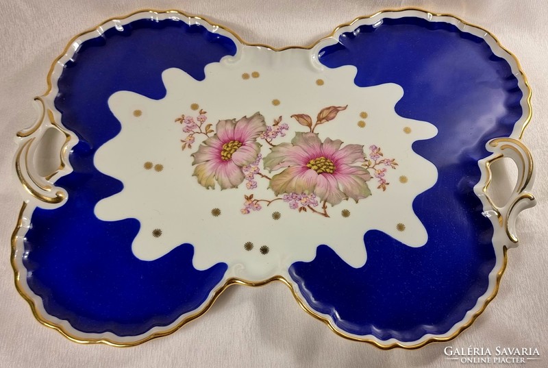 Porcelain tray with a beautifully beautiful floral pattern, gilded decor, cobalt painting, no marking.