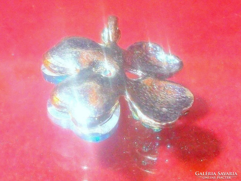 Pink lucky - heart - clover crystal Tibetan silver pendant