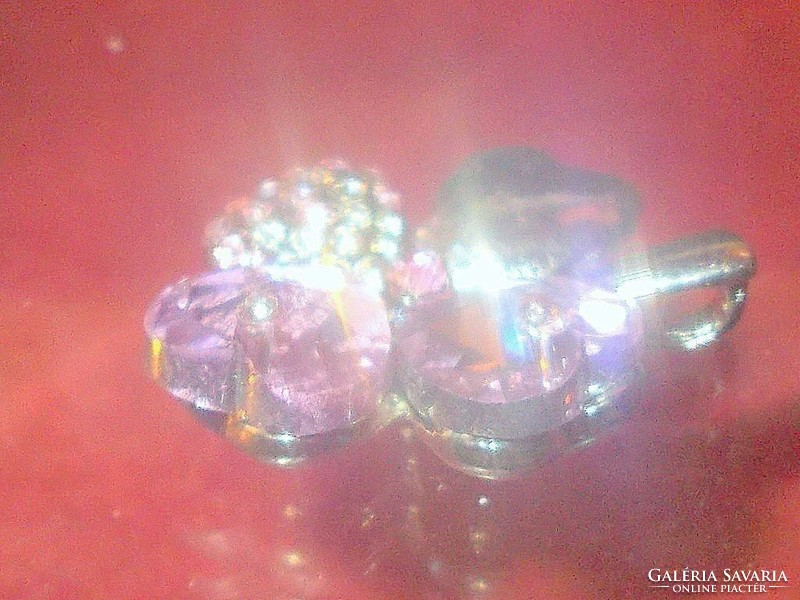 Pink lucky - heart - clover crystal Tibetan silver pendant