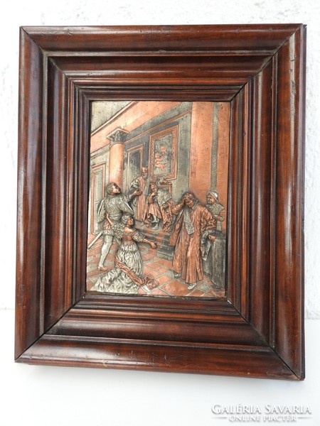 Biedermeier silver-plated bronze wall relief with Spanish historical scene
